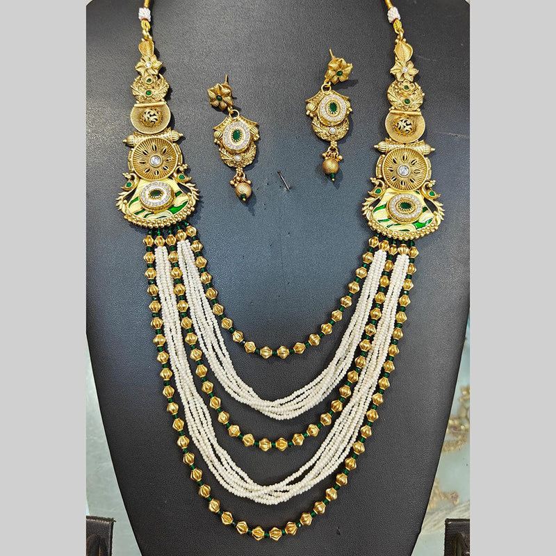 Manisha Jewellery Gold Plated Pota Stone And Pearls Long Necklace Set