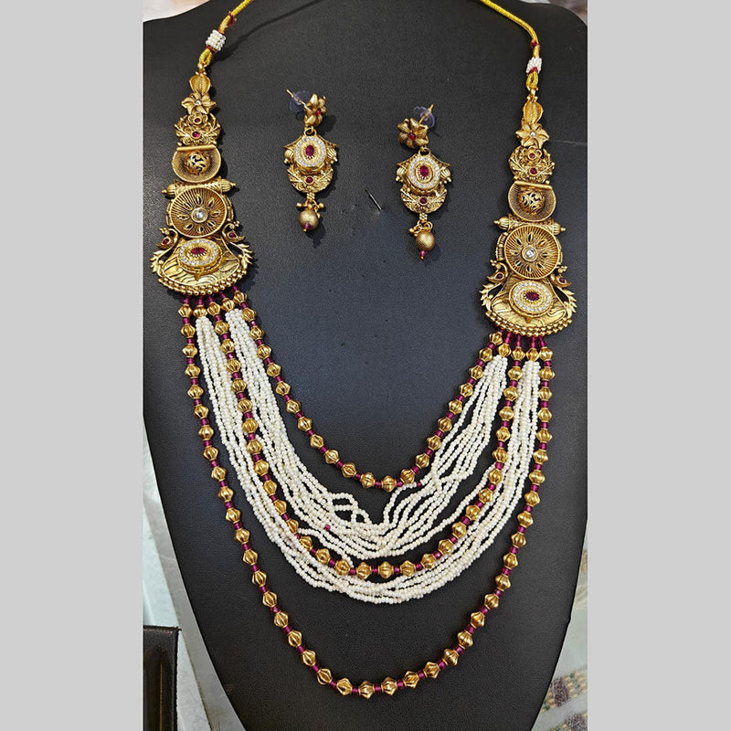 Manisha Jewellery Gold Plated Pota Stone And Pearls Long Necklace Set