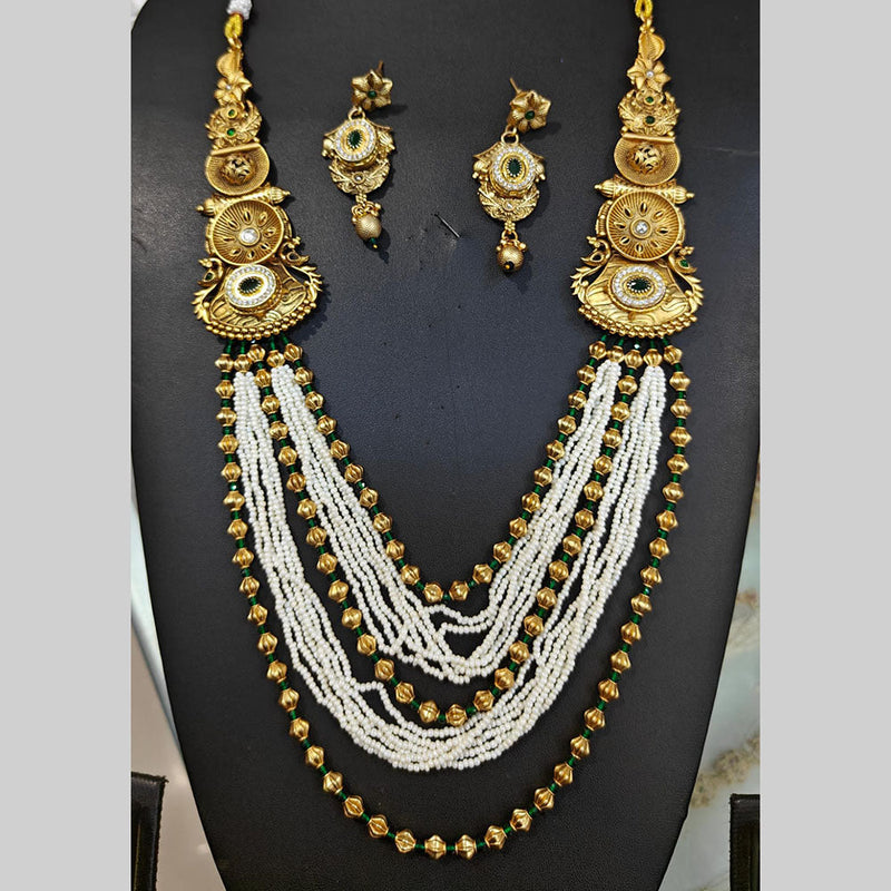 Manisha Jewellery Gold Plated Pota Stone And Pearls Long Necklace Set