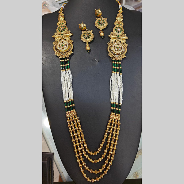 Manisha Jewellery Gold Plated Pota Stone And Pearls Long Necklace Set