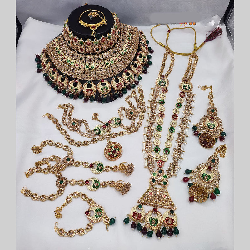 Manisha Jewellery Gold Plated Crystal Stone And Meenakari Bridal Set