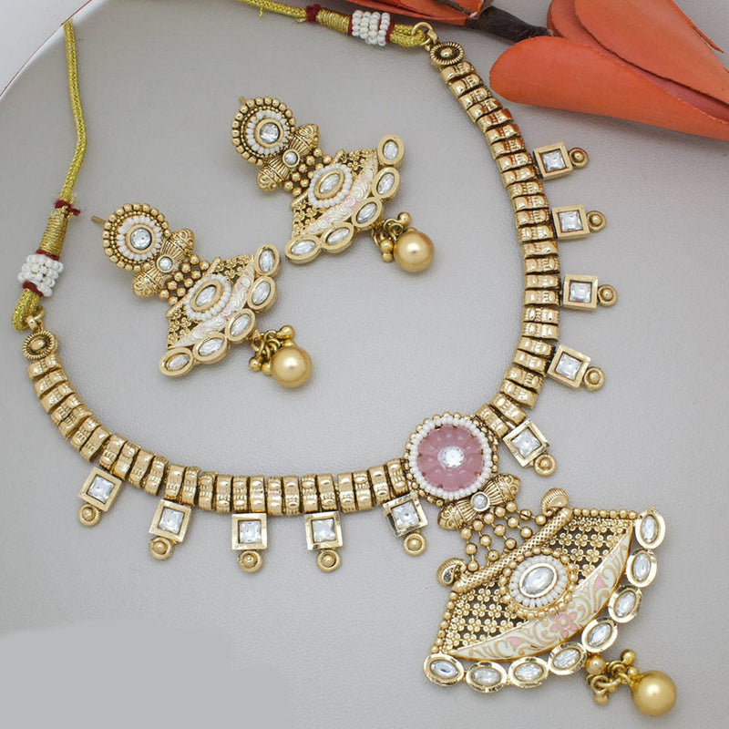 Manisha Jewellery Gold Plated Pota Stone And Pearls Meenakari Necklace Set