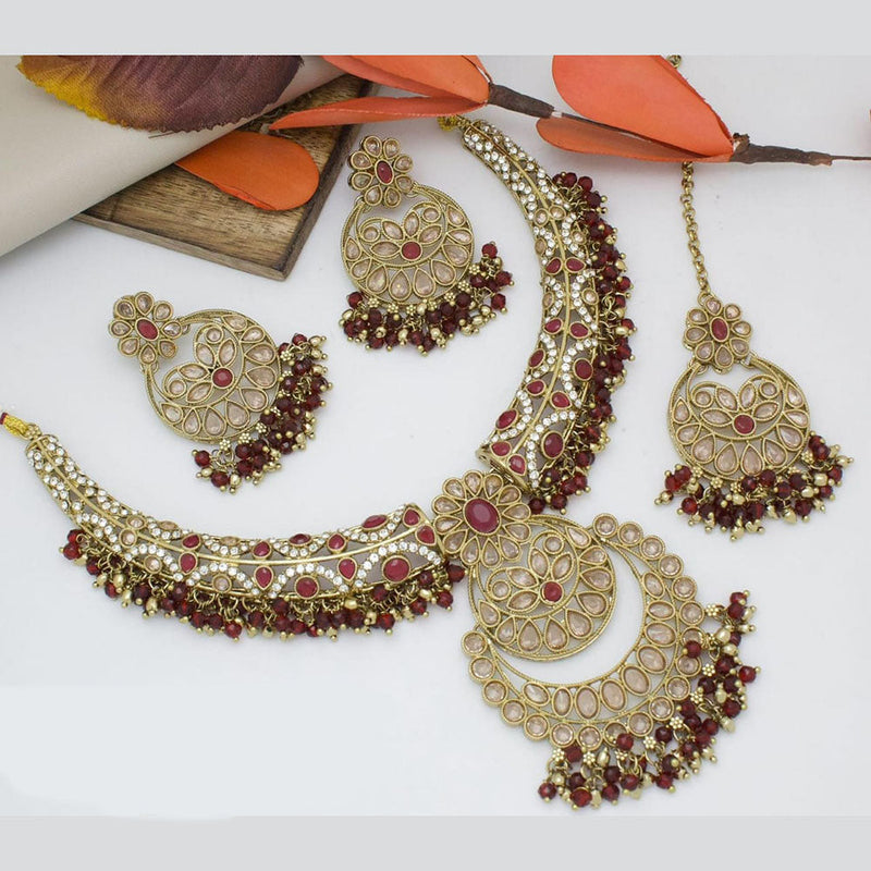 Manisha Jewellery Gold Plated Crystal Stone And Beads Pearls Necklace Set