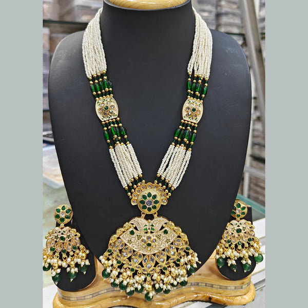 Manisha Jewellery Gold Plated Pota Stone And Pearls Meenakari Long Necklace Set