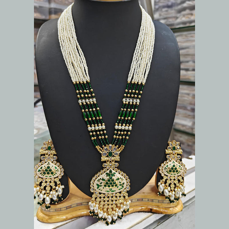 Manisha Jewellery Gold Plated Pota Stone And Pearls Meenakari Long Necklace Set