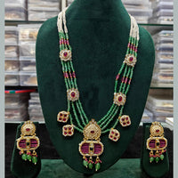 Manisha Jewellery Gold Plated Pota Stone And Pearls Meenakari Long Necklace Set