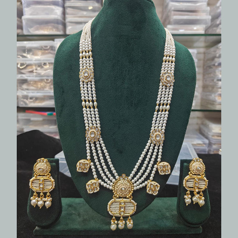 Manisha Jewellery Gold Plated Pota Stone And Pearls Meenakari Long Necklace Set