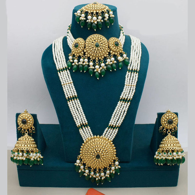 Manisha Jewellery Gold Plated Pota Stone And Pearls Double Necklace Set