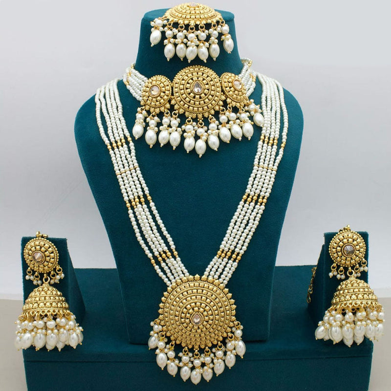 Manisha Jewellery Gold Plated Pota Stone And Pearls Double Necklace Set