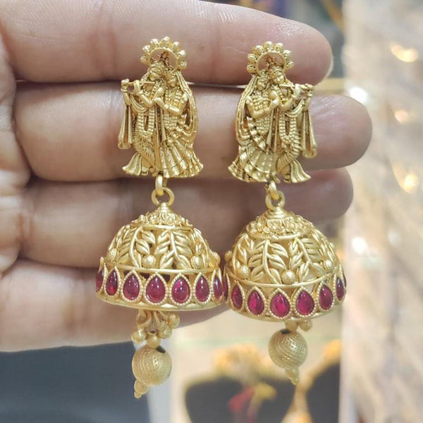 Manisha Jewellery Gold  Plated Pota Stone And Pearls Temple Jhumki Earrings