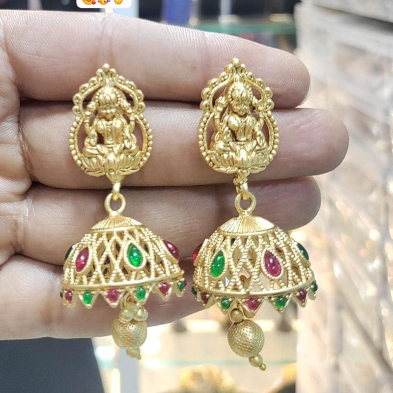 Manisha Jewellery Gold  Plated Pota Stone And Pearls Temple Jhumki Earrings