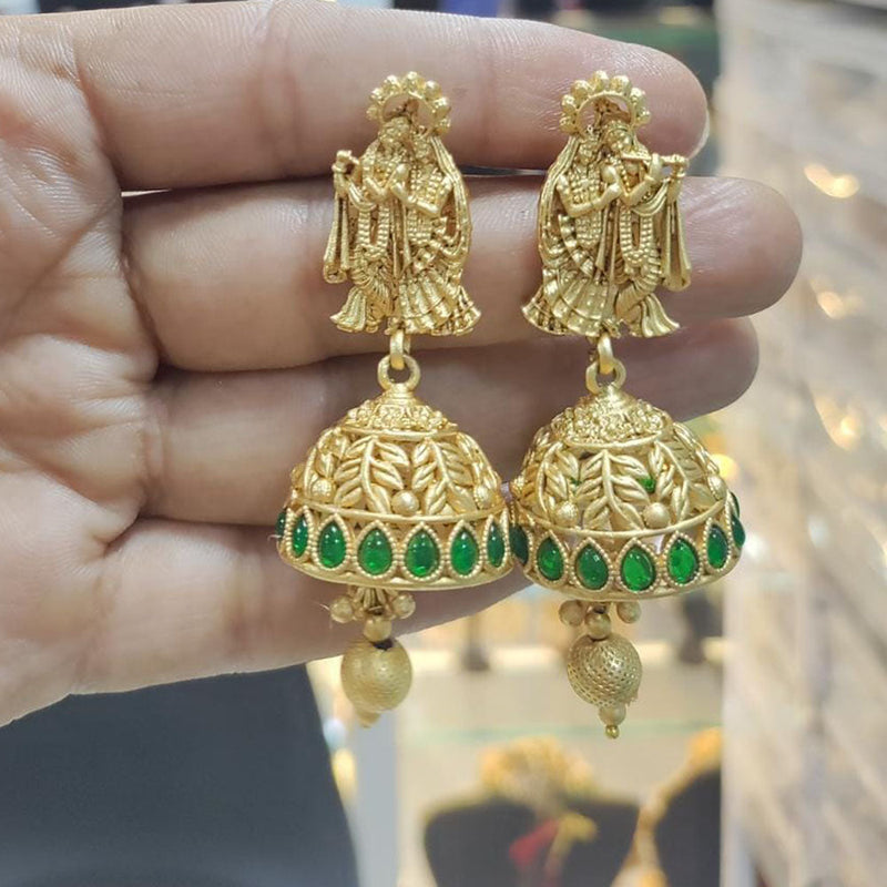 Manisha Jewellery Gold  Plated Pota Stone And Pearls Temple Jhumki Earrings