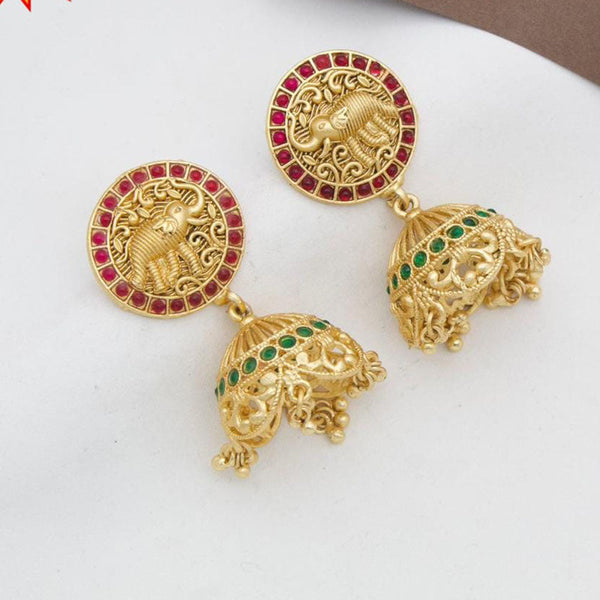 Manisha Jewellery Gold  Plated Pota Stone And Pearls Elephant Style Jhumki Earrings