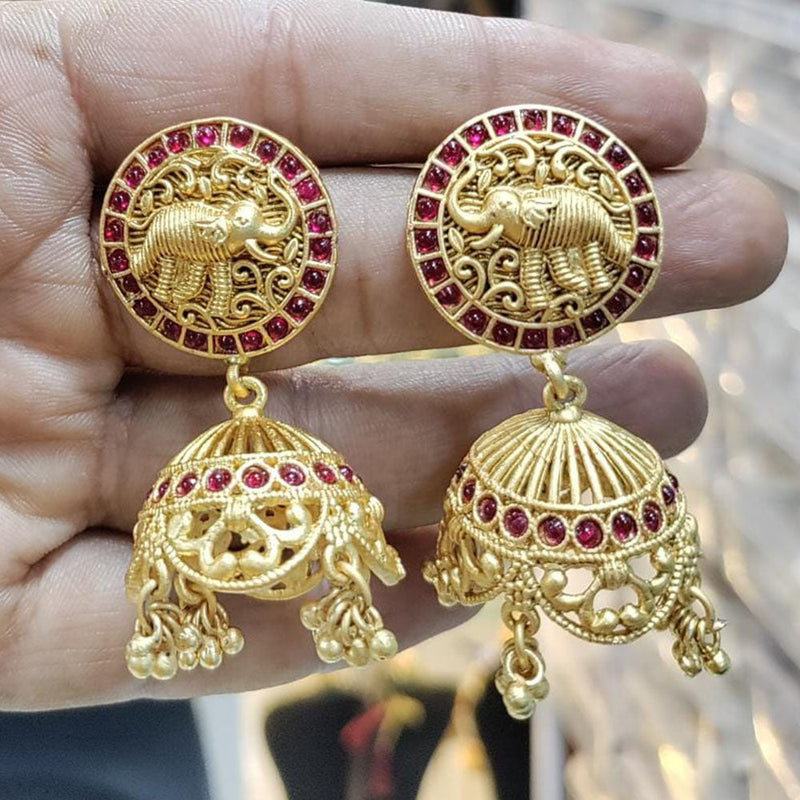 Manisha Jewellery Gold  Plated Pota Stone And Pearls Elephant Style Jhumki Earrings