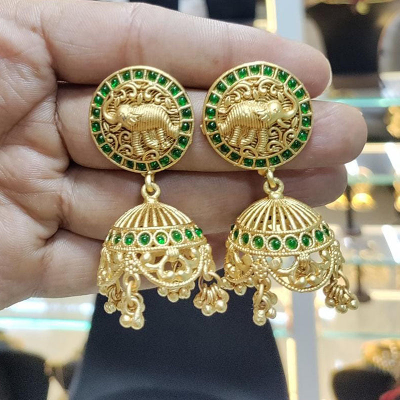 Manisha Jewellery Gold  Plated Pota Stone And Pearls Elephant Style Jhumki Earrings