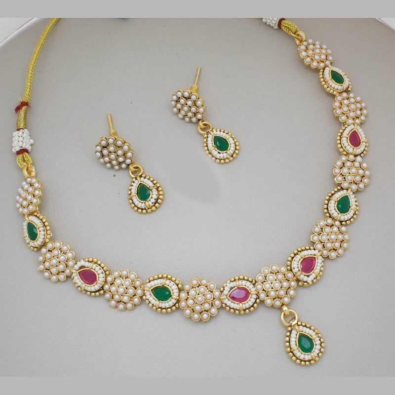 Manisha Jewellery Gold Plated Pota Stone And Pearls Necklace Set