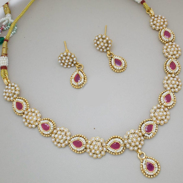 Manisha Jewellery Gold Plated Pota Stone And Pearls Necklace Set