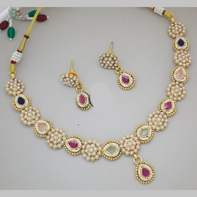 Manisha Jewellery Gold Plated Pota Stone And Pearls Necklace Set