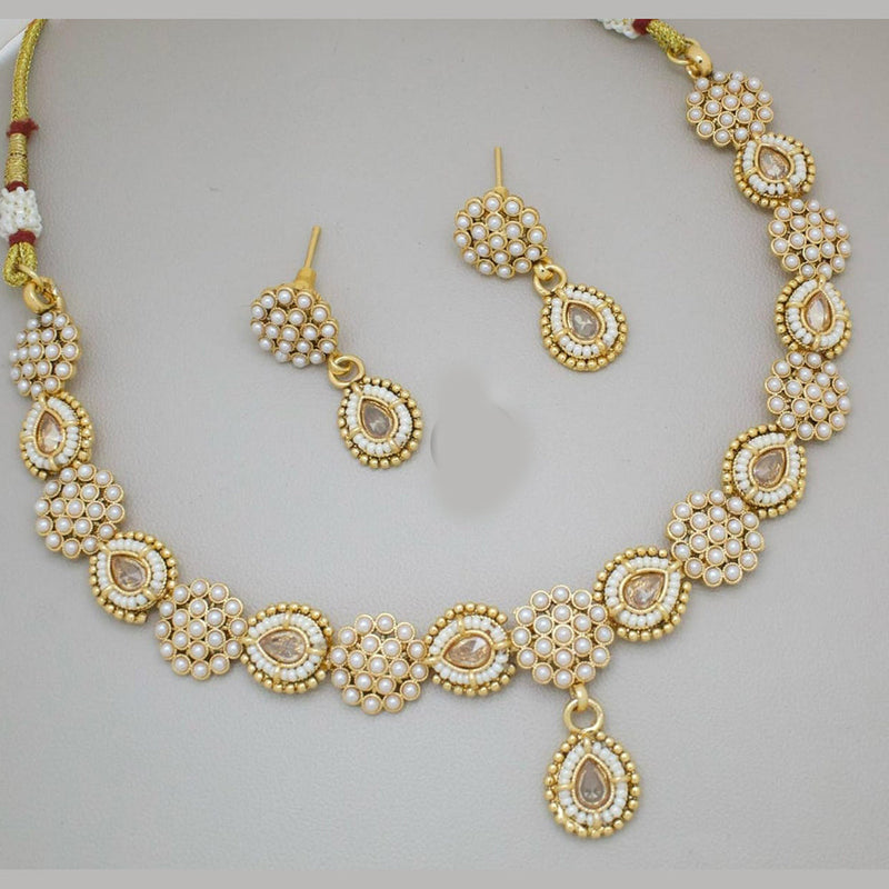 Manisha Jewellery Gold Plated Pota Stone And Pearls Necklace Set