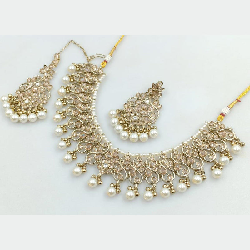 Manisha Jewellery Gold Plated Crystal Stone And Beads Necklace Set