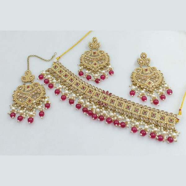 Manisha Jewellery Gold Plated Crystal Stone And Beads Necklace Set