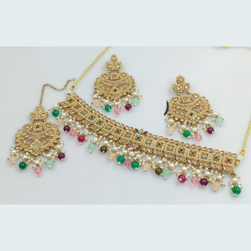 Manisha Jewellery Gold Plated Crystal Stone And Beads Necklace Set