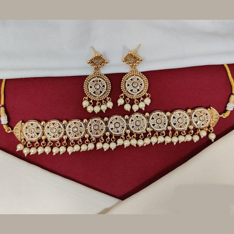 Manisha Jewellery Gold Plated Pota Stone And Pearls Choker Necklace Set