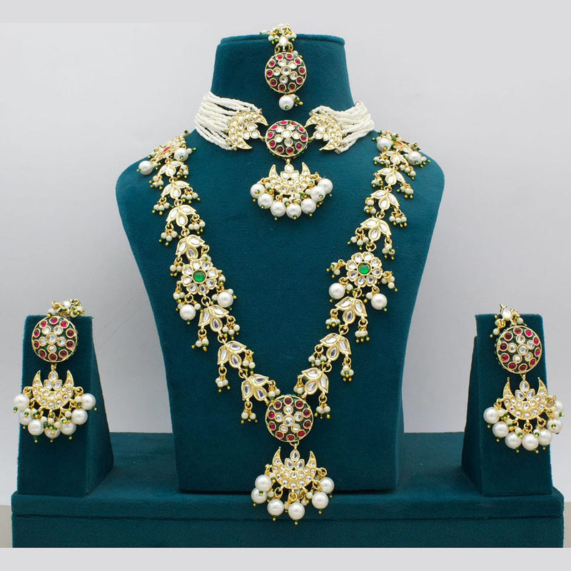 Manisha Jewellery Gold Plated Pota Stone And Pearls Double Necklace Set