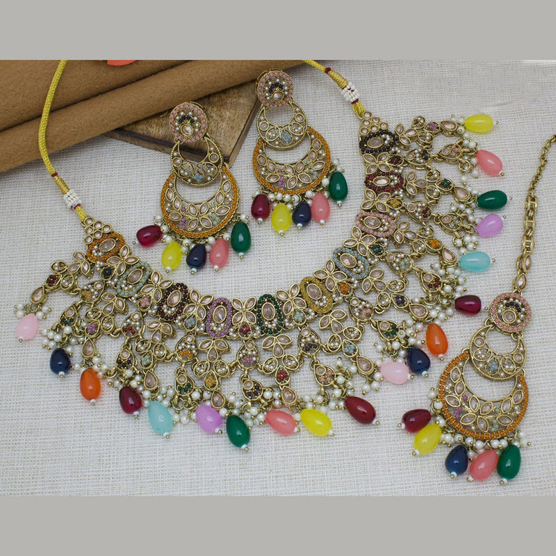 Manisha Jewellery Gold Plated Crystal Stone And Beads Necklace Set