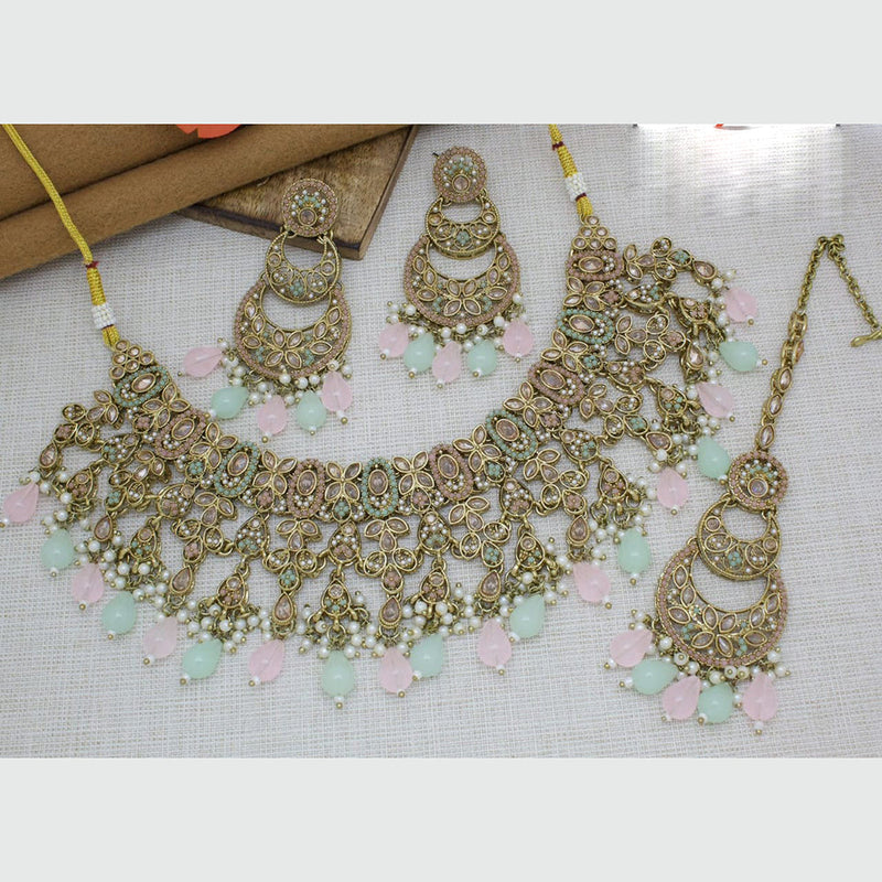 Manisha Jewellery Gold Plated Crystal Stone And Beads Necklace Set