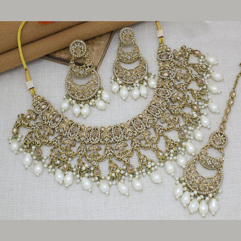 Manisha Jewellery Gold Plated Crystal Stone And Beads Necklace Set