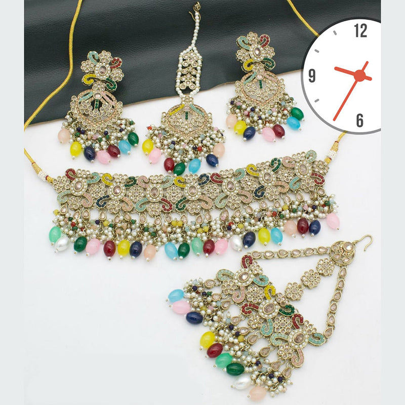 Manisha Jewellery Gold Plated Crystal Stone And Beads Necklace Set