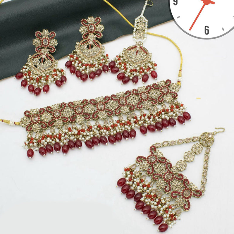 Manisha Jewellery Gold Plated Crystal Stone And Beads Necklace Set