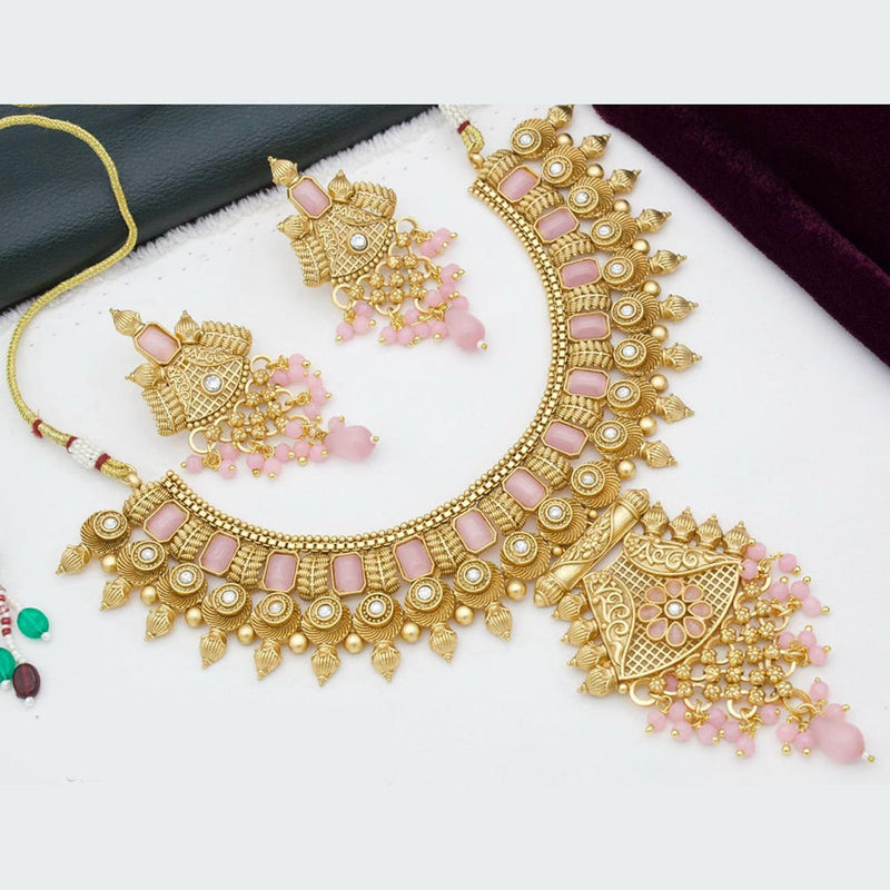 Manisha Jewellery Gold Plated Pota Stone And Beads Necklace Set