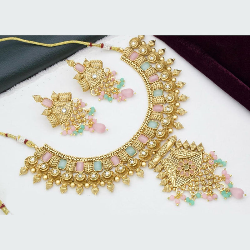 Manisha Jewellery Gold Plated Pota Stone And Beads Necklace Set