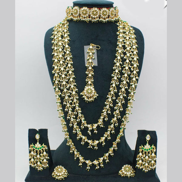 Manisha Jewellery Gold Plated kundan Stone And Pearls Double Necklace Set