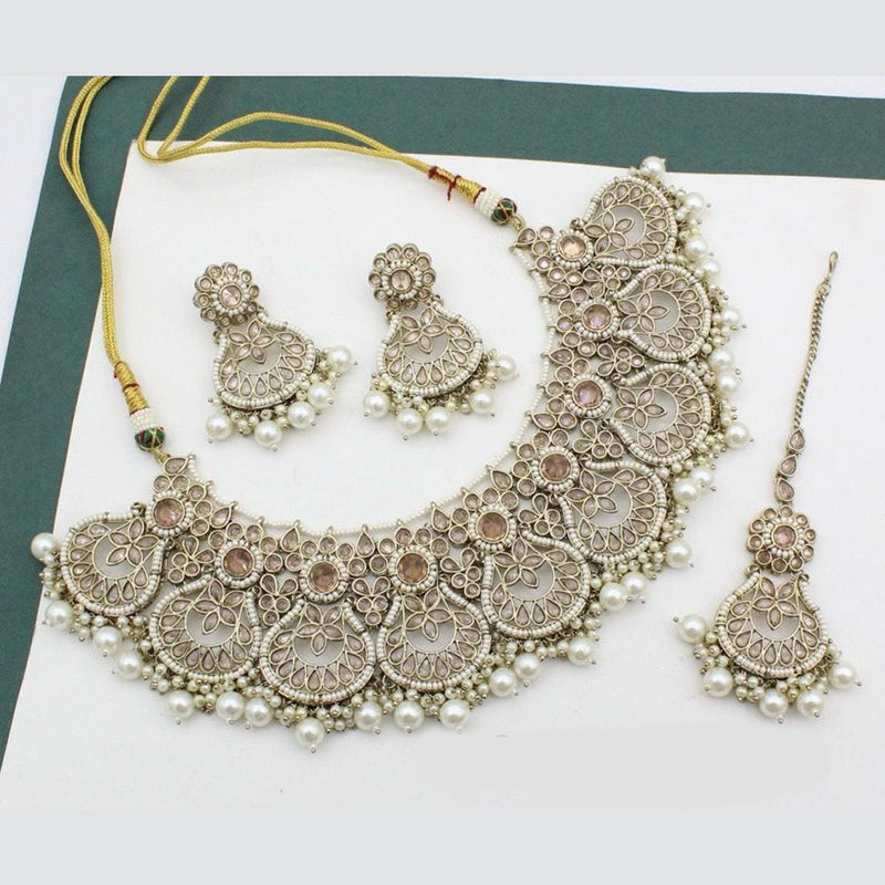 Manisha Jewellery Gold Plated Crystal Stone And Beads Necklace Set