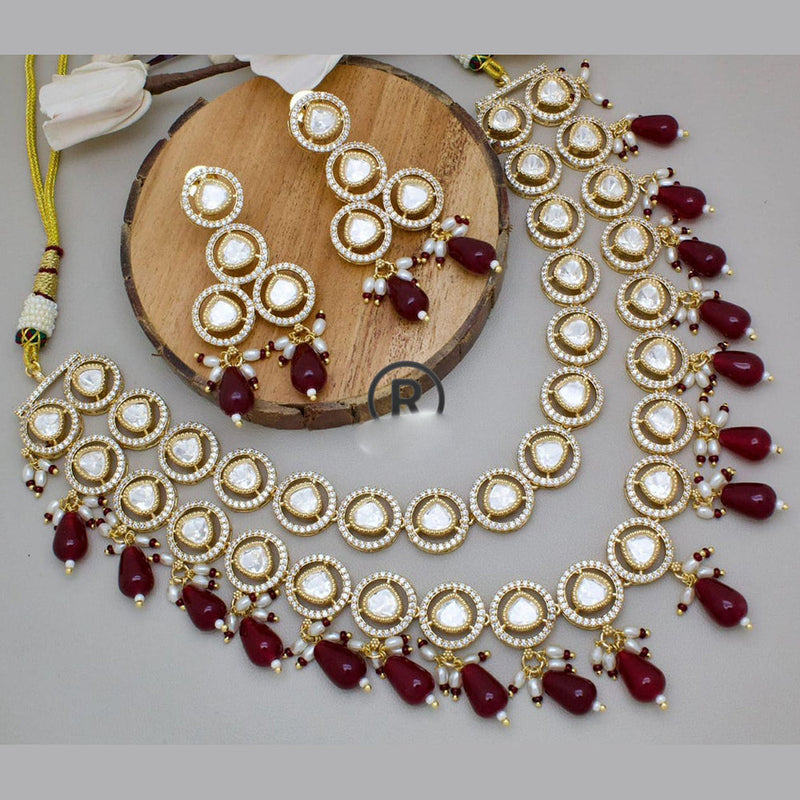 Manisha Jewellery Gold Plated  Kundan Stone And Beads Double Layer Necklace Set