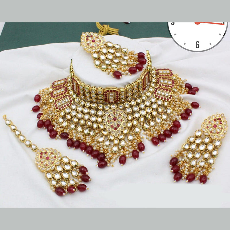 Manisha Jewellery Gold Plated  Kundan Stone And Beads Choker Necklace Set