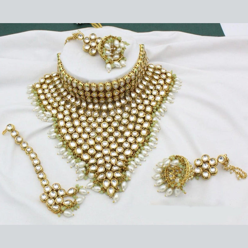 Manisha Jewellery Gold Plated  Kundan Stone And Beads Choker Necklace Set