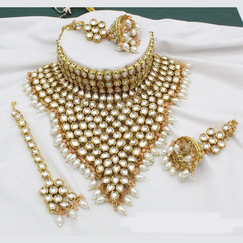 Manisha Jewellery Gold Plated  Kundan Stone And Beads Choker Necklace Set