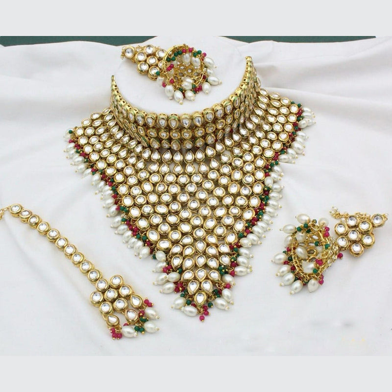 Manisha Jewellery Gold Plated  Kundan Stone And Beads Choker Necklace Set