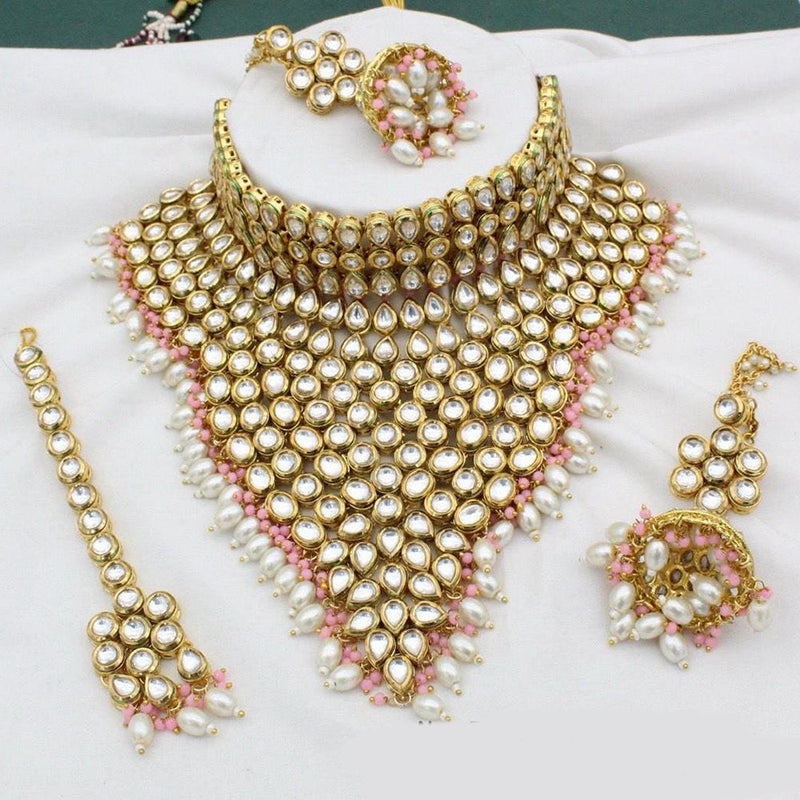 Manisha Jewellery Gold Plated  Kundan Stone And Beads Choker Necklace Set