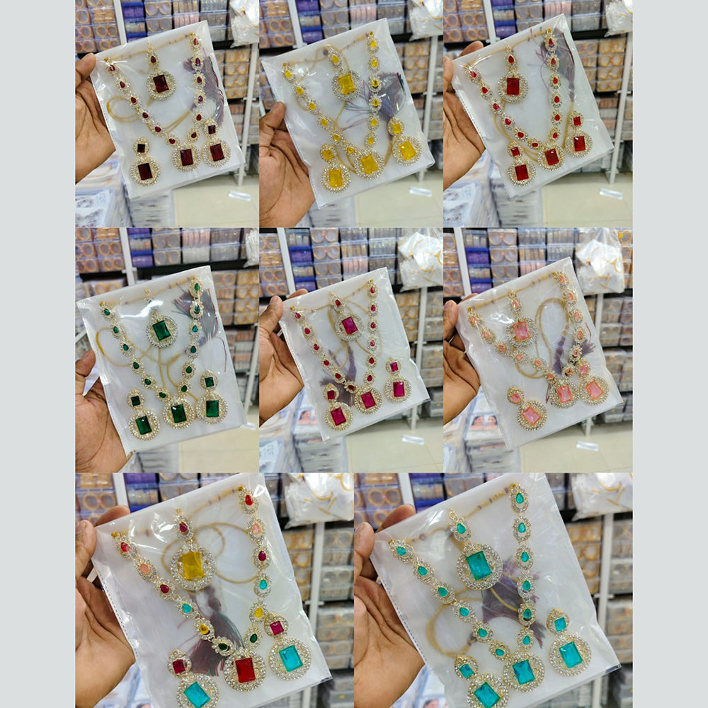 Manisha Jewellery Gold Plated Crystal Stone Necklace Set (Assorted Color 1 Piece Only)