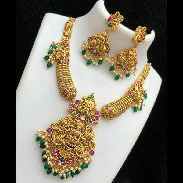 Manisha Jewellery Gold Plated Pota Stone Temple Necklace Set