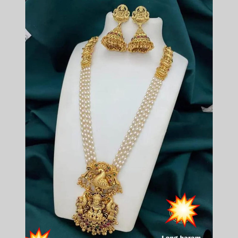 Manisha Jewellery Gold Plated Pota Stone And Pearl Temple Long Necklace Set