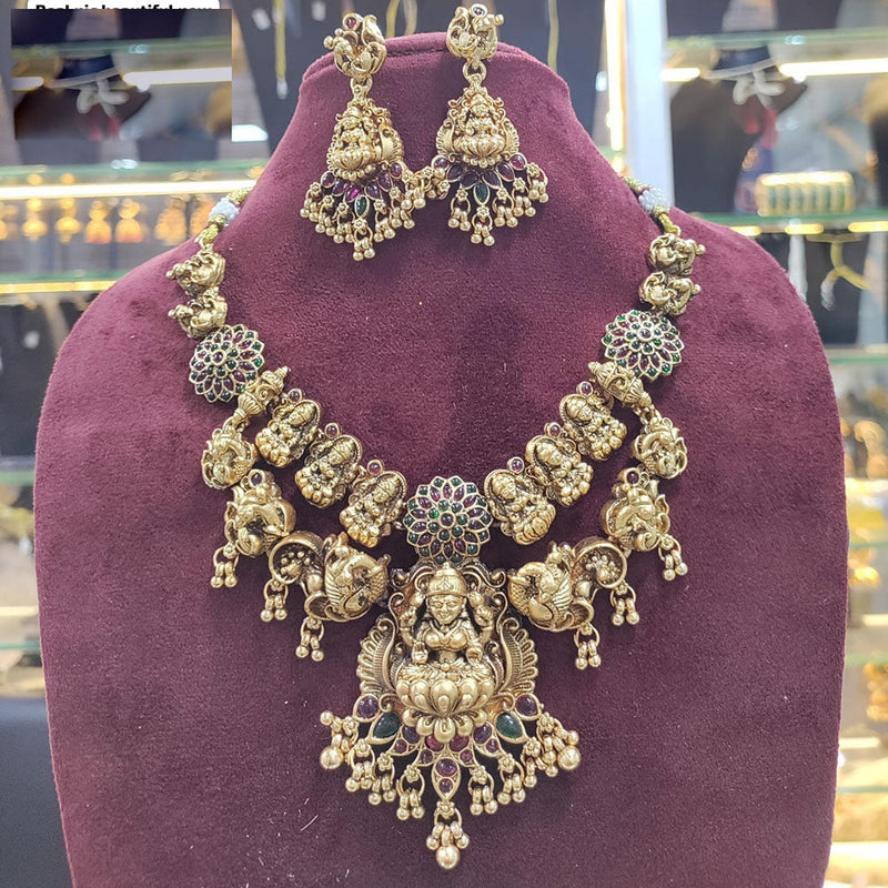 Manisha Jewellery Gold Plated Pota Stone Temple Necklace Set