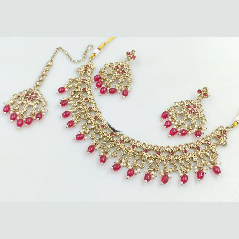 Manisha Jewellery Gold Plated Crystal Stone And Beads Necklace Set