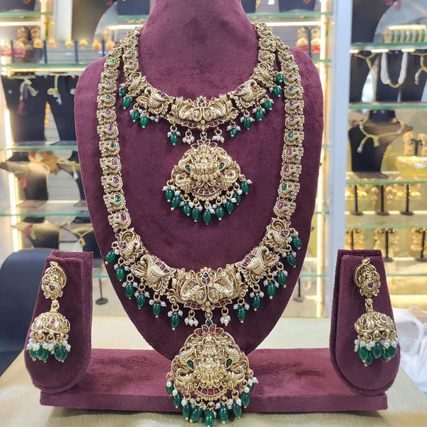 Manisha Jewellery Gold Plated Pota Stone And Bead Temple Double Necklace Set