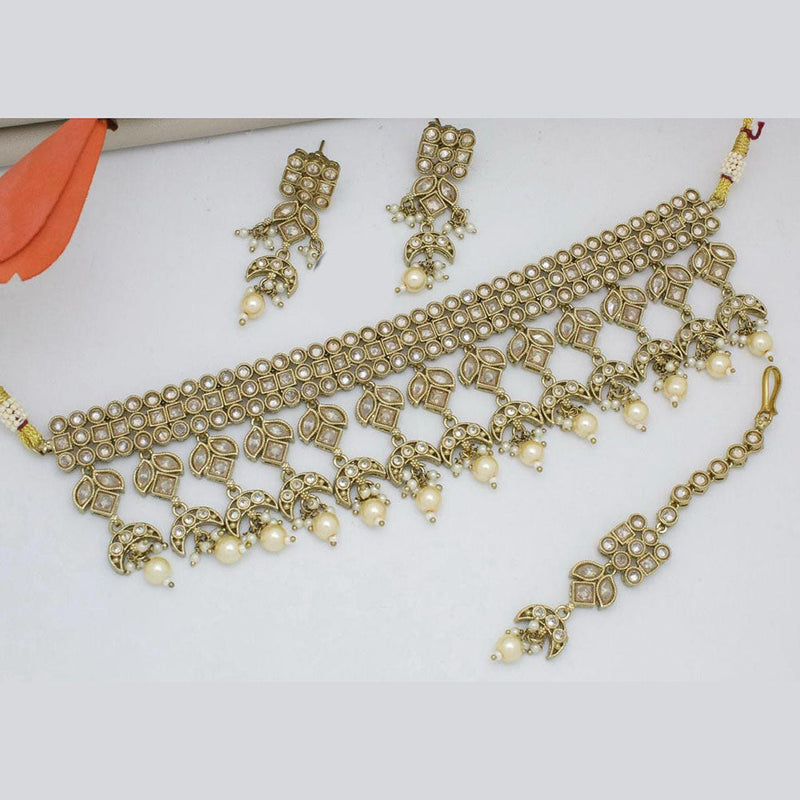 Manisha Jewellery Gold Plated Crystal Stone And Pearls Choker Necklace Set